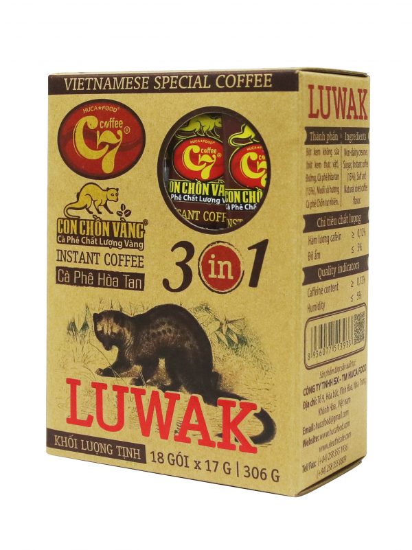 Cà phê hòa tan 3in1 3 trong 1 Luwak Con Chồn Vàng C7 - Huca Food