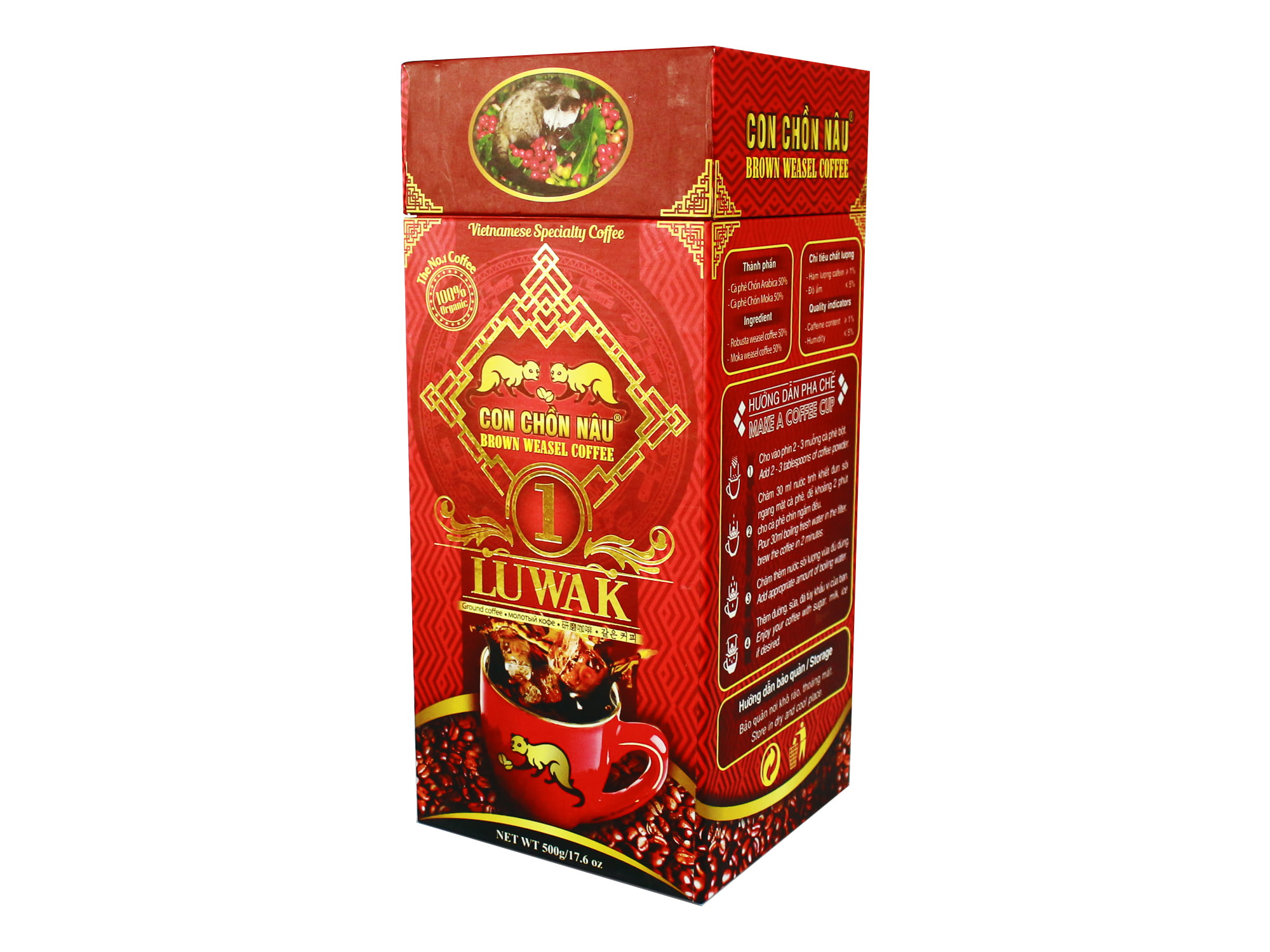 Cà phê bột Con Chồn Nâu Luwak - Hộp 500g Huca Food