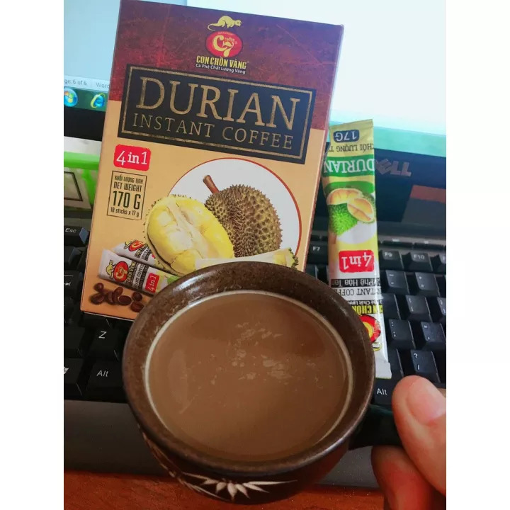 Cà phê Sầu Riêng Hòa Tan 4in1 Con Chồn Vàng C7 - Durian Instant Coffee - Hộp 10 Gói
