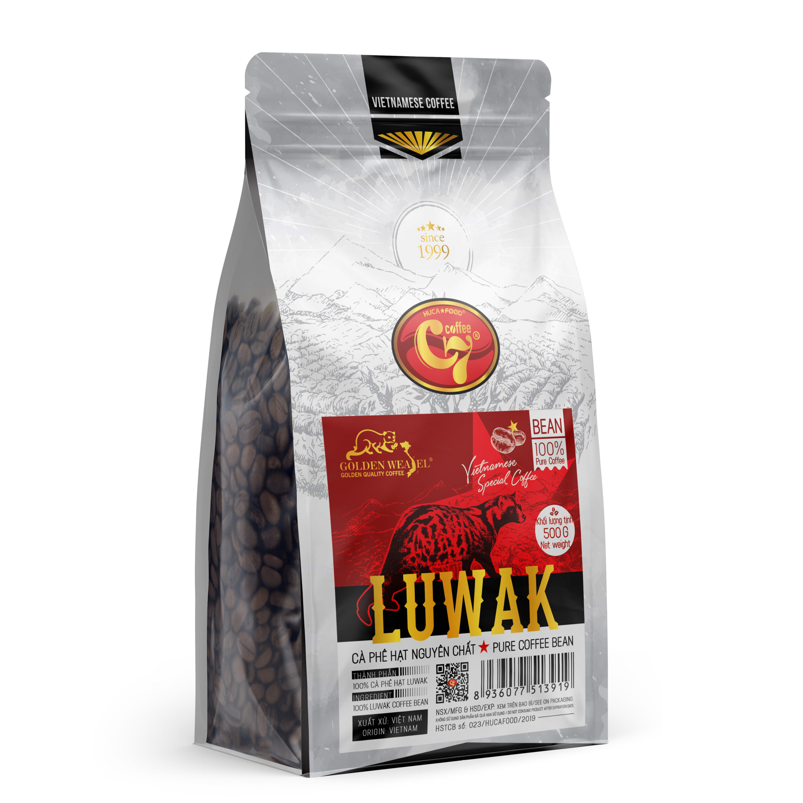 纯烘焙 Luwak 咖啡豆 - 500 克袋装 - HUCAFOOD