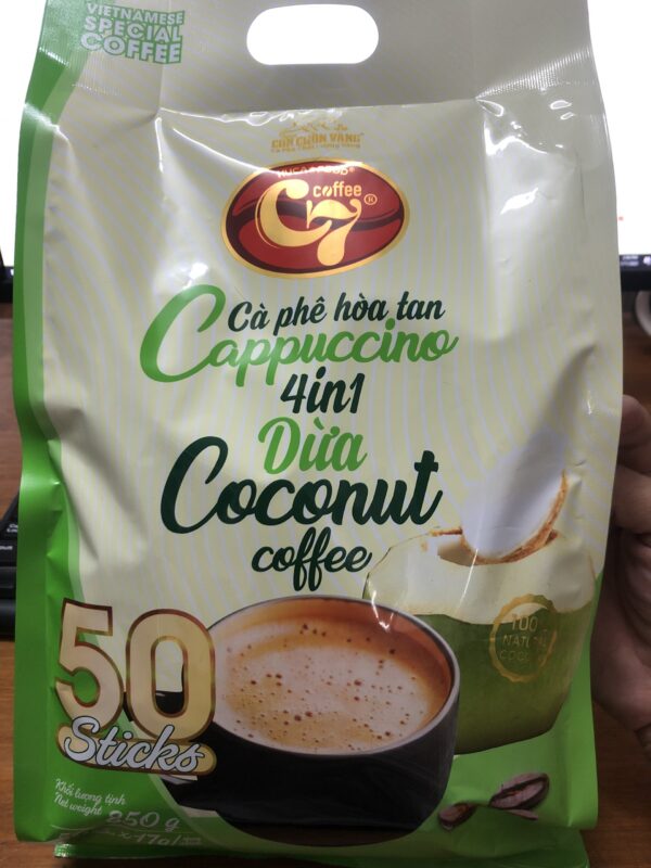 Cà Phê Hòa Tan Vị Dừa 4in1 Cappuccino - Túi 50 Que (Mới) - Con Chồn Vàng C7