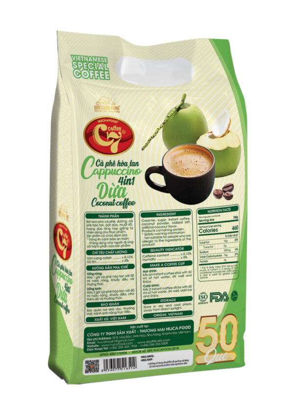 코코넛 인스턴트 커피 4in1 카푸치노 - 50스틱 봉지(새 제품) - C7 골든 위즐