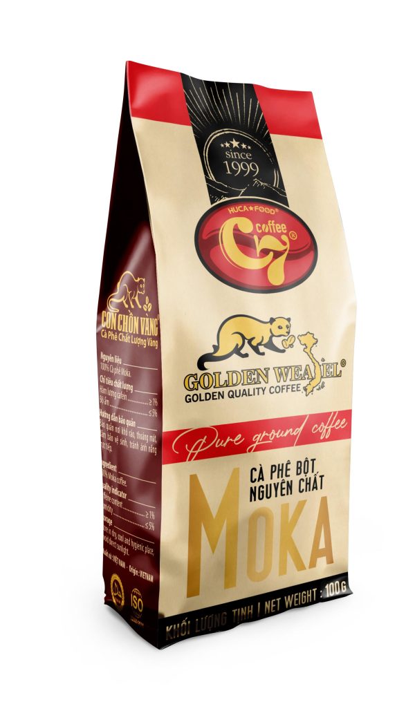 Cà phê Moka rang xay nguyên chất 100%, túi 100gr.