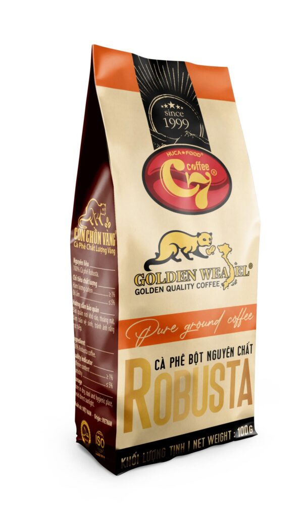 Cà phê Robusta rang xay nguyên chất 100%, túi 100gr.