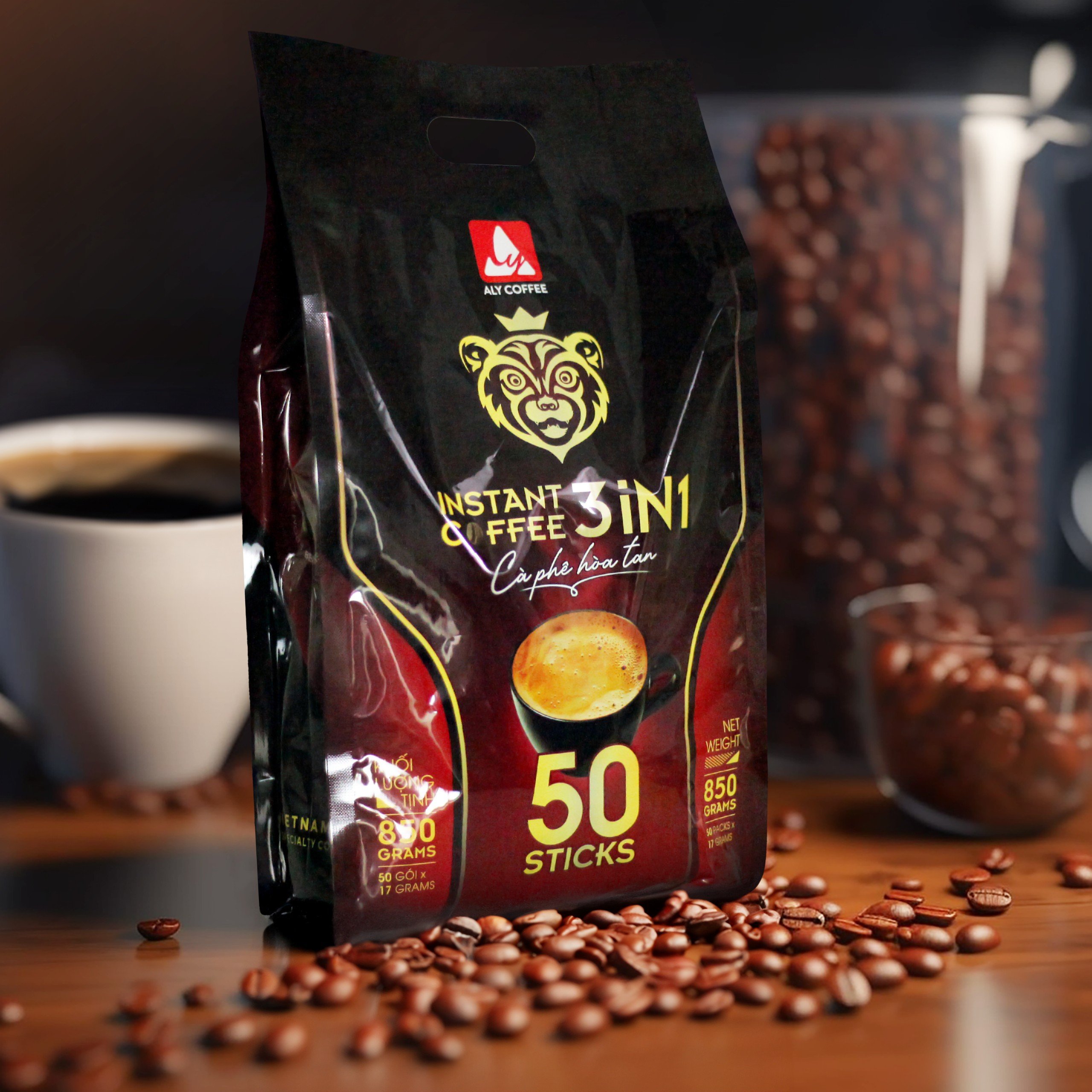 3 合 1 速溶咖啡 – ALY COFFEE – 袋装 50 包 x 17 克