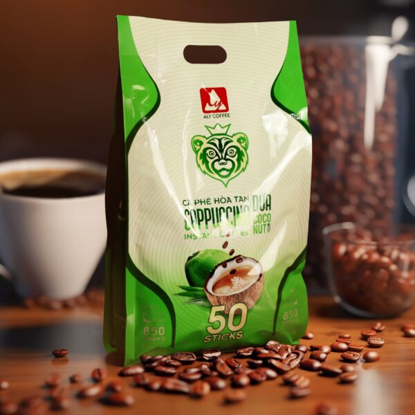 Cà Phê Hòa Tan Vị Dừa 4in1 ALY COFFEE – Túi 50gói x 17gr